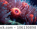 macro shot of coral polyps capturing prey 106130898