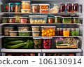 clean refrigerator with organized storage containers inside 106130914