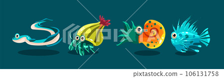 Big Eyed Sea Animal and Marine Creature Vector Set Big Eyed Sea Animal and Marine Creature Vector Set 106131758