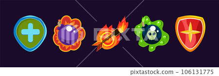Mobile Game Assets with Shield, Bomb and Arrow Vector Set Mobile Game Assets with Shield, Bomb and Arrow Vector Set 106131775