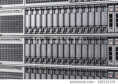 Row of hard disks used for data storage in internet data center 106132129