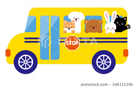 Illustration of animals on a school bus 106132396