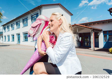 First day in school for little girl First day in school for little girl 106132529