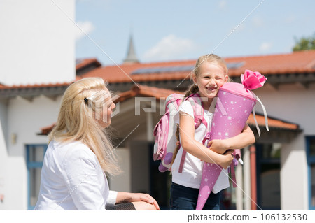 First day in school for little girl First day in school for little girl 106132530