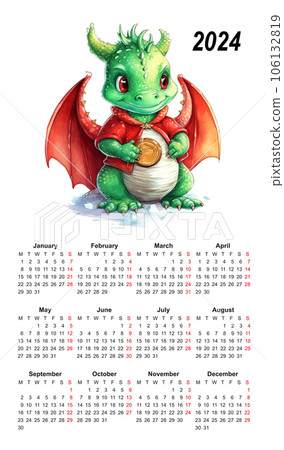 Calendar 2024 dragon watercolor chinese Calendar 2024 dragon watercolor chinese 106132819