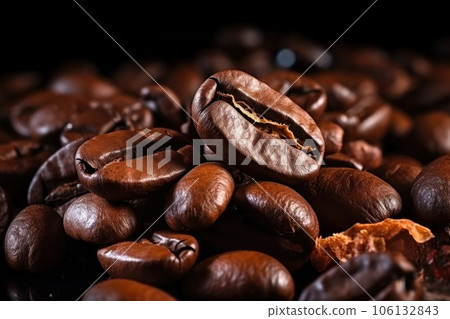 Roasted Coffee beans heap or pile close up, on black background 106132843