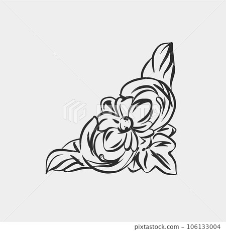 Hand drawn vector abstract outline,graphic,line vintage baroque ornament floral frame border in minimalistic modern style.Baroque floral vintage outline design concept.Vector antique frame isolated. 106133004