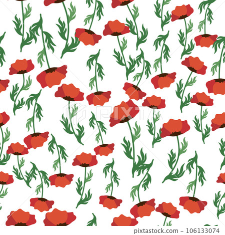 Summer seamless pattern with bright red poppy flowers and poppy pods. Field, meadow of poppies Summer seamless pattern with bright red poppy flowers and poppy pods. Field, meadow of poppies 106133074
