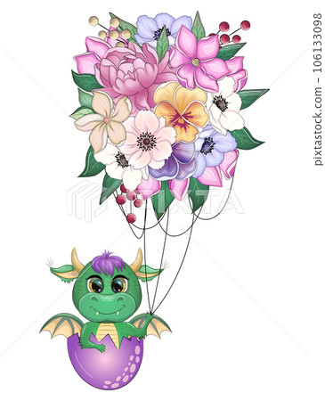 2024 New Year's card template with dragon and flowers 2024 New Year's card template with dragon and flowers 106133098