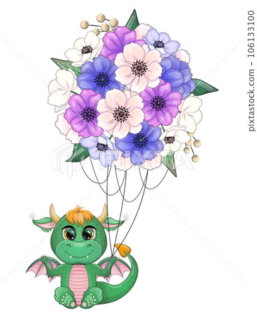 2024 New Year's card template with dragon and flowers 106133100