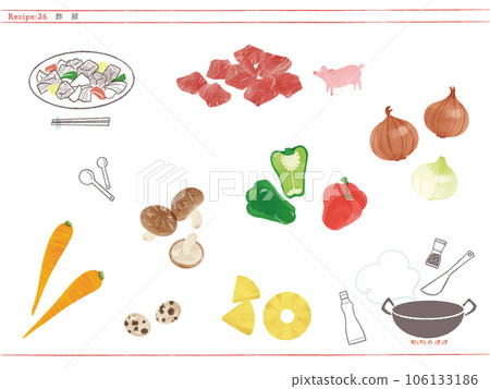 經典小菜-糖醋排骨和食材插畫 106133186