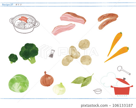 Classic side dish-illustration of pot-au-feu and ingredients 106133187