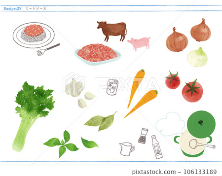經典配菜-肉醬和食材插畫 106133189