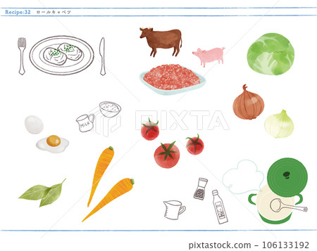 Classic side dish-Illustration of cabbage rolls and ingredients 106133192
