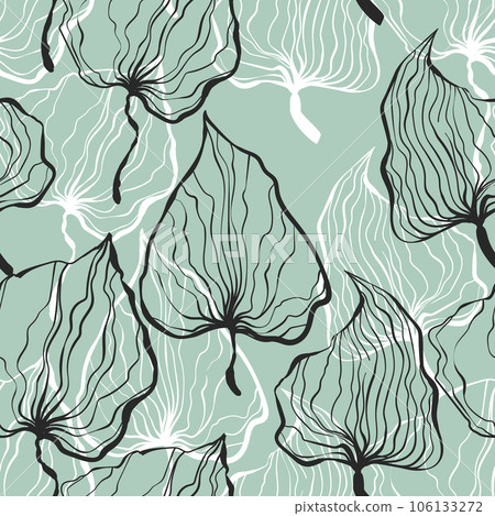 Floral seamless with hand drawn color exotic monstera leaves. Cute summer background. Tropic branches. Modern floral compositions. Fashion vector illustration for wallpaper, fabric, textile 106133272
