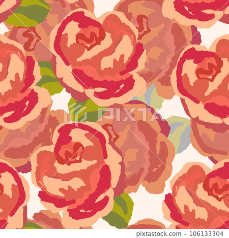 Spring colorful vector illustration with pink roses. Cartoon style. Design for fabric, textile, paper. Holiday print for Easter, Birthday, 8 march. Flowers with leaves 106133304