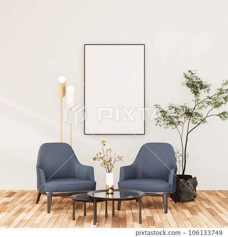 mock up poster frame in modern interior fully furnished rooms background, living room, 106133749