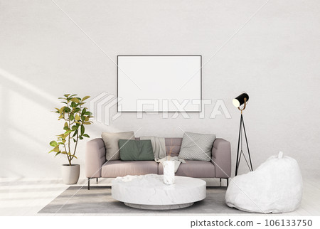 mock up poster frame in modern interior fully furnished rooms background, living room, mock up poster frame in modern interior fully furnished rooms background, living room, 106133750