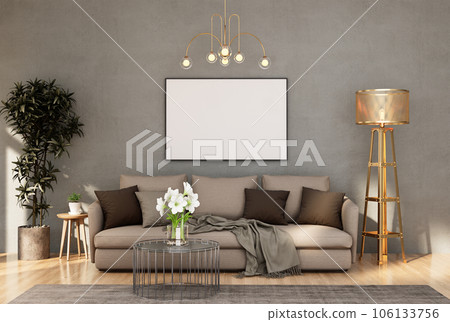 mock up poster frame in modern interior fully furnished rooms background, living room, mock up poster frame in modern interior fully furnished rooms background, living room, 106133756