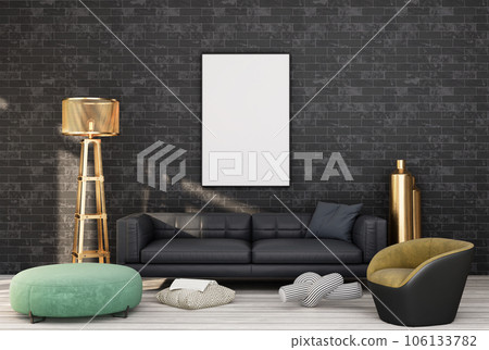 mock up poster frame in modern interior fully furnished rooms background, living room, 106133782