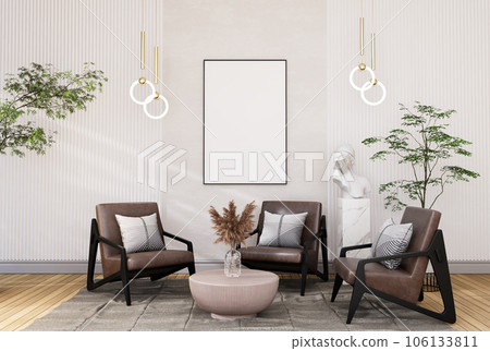 mock up poster frame in modern interior fully furnished rooms background, living room, 106133811