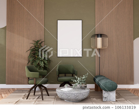 mock up poster frame in modern interior fully furnished rooms background, living room, 106133819