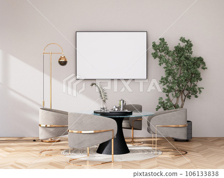 mock up poster frame in modern interior fully furnished rooms background, Cafe, Dining room, 106133838