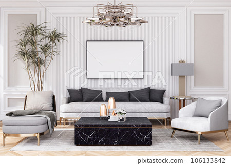 mock up poster frame in modern interior fully furnished rooms background, living room, mock up poster frame in modern interior fully furnished rooms background, living room, 106133842