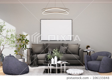 mock up poster frame in modern interior fully furnished rooms background, living room, 106133848