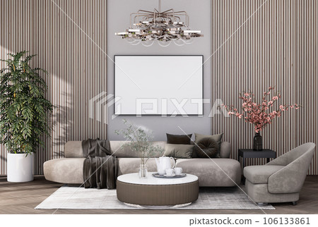 mock up poster frame in modern interior fully furnished rooms background, living room, mock up poster frame in modern interior fully furnished rooms background, living room, 106133861
