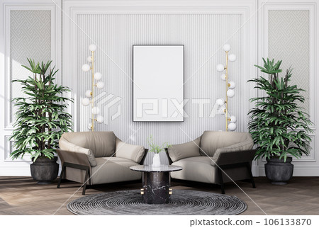 mock up poster frame in modern interior fully furnished rooms background, living room, 106133870