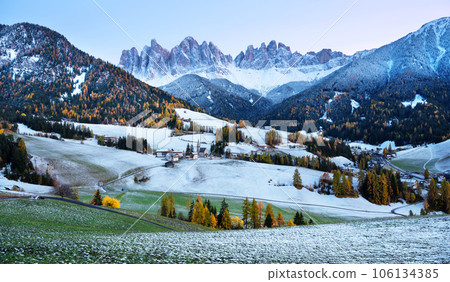 Famous Santa Magdalena mountain village with Church Chiesa di Santa Maddalena 106134385