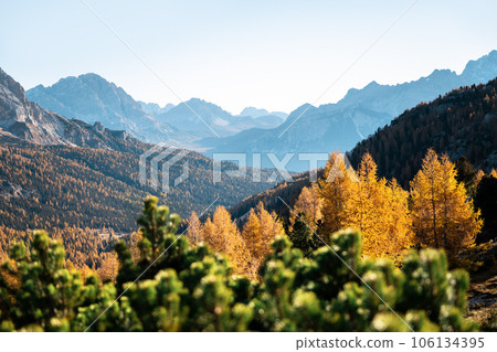 Incredible autumn view at Italian Dolomite Alps 106134395