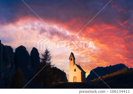 Incredible view on small iIlluminated chapel 106134411