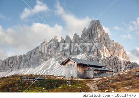 Wooden cabin at the Tre Cime di Lavaredo National Park 106134470