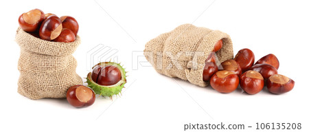 chestnut in a bag isolated on white background closeup 106135208