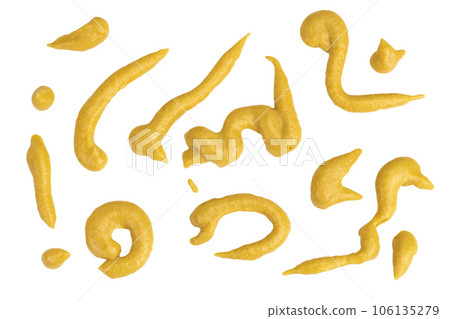 Mustard sauce isolated on white background. Top view. Flat lay 106135279