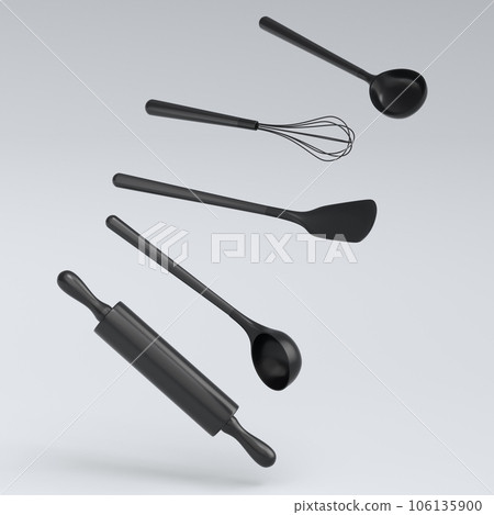 Wooden kitchen utensils, tools and equipment on white background. 106135900