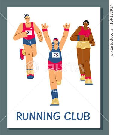 Poster or vertical banner about running club flat style, vector illustration Poster or vertical banner about running club flat style, vector illustration 106135934