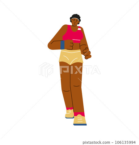African American female athlete running, flat vector illustration isolated. 106135994