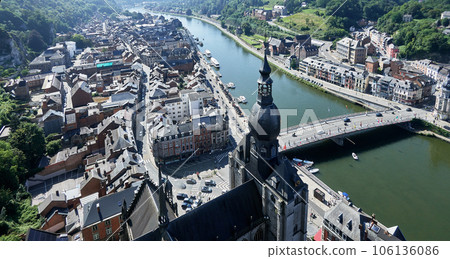 Dinant over Meuse river. Belgian province of Liege, Belgium 106136086