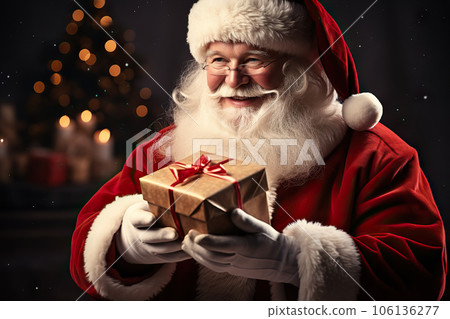 Heartwarming Moments Santa Claus Giving a Gift with Love and Cheer. created with Generative AI 106136277