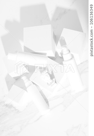 Mockup white cosmetics dispansers on white background. Vertical photography. Mockup white cosmetics dispansers on white background. Vertical photography. 106136349