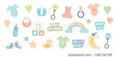 colorful set of baby utensils baby boy collection isolated on white colorful set of baby utensils baby boy collection isolated on white 106136792