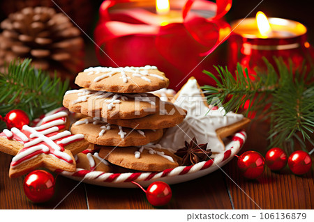 Delicious Christmas Cookies Sweet Treats for the Holiday Season. created with Generative AI 106136879