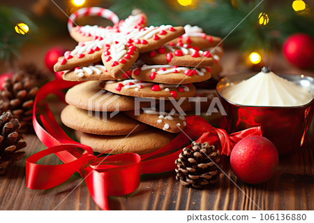 Delicious Christmas Cookies Sweet Treats for the Holiday Season. created with Generative AI 106136880