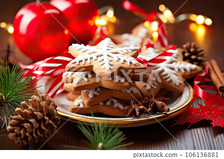 Delicious Christmas Cookies Sweet Treats for the Holiday Season. created with Generative AI 106136881