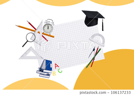 Variety of school office supplies background. Different stationery, back to school concept. 106137233