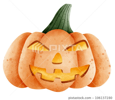 Isolated cute spooky carved pumpkin watercolor style in transparent background 106137280