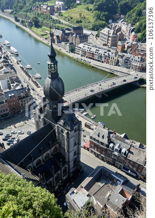 Dinant over Meuse river. Belgian province of Liege, Belgium 106137396